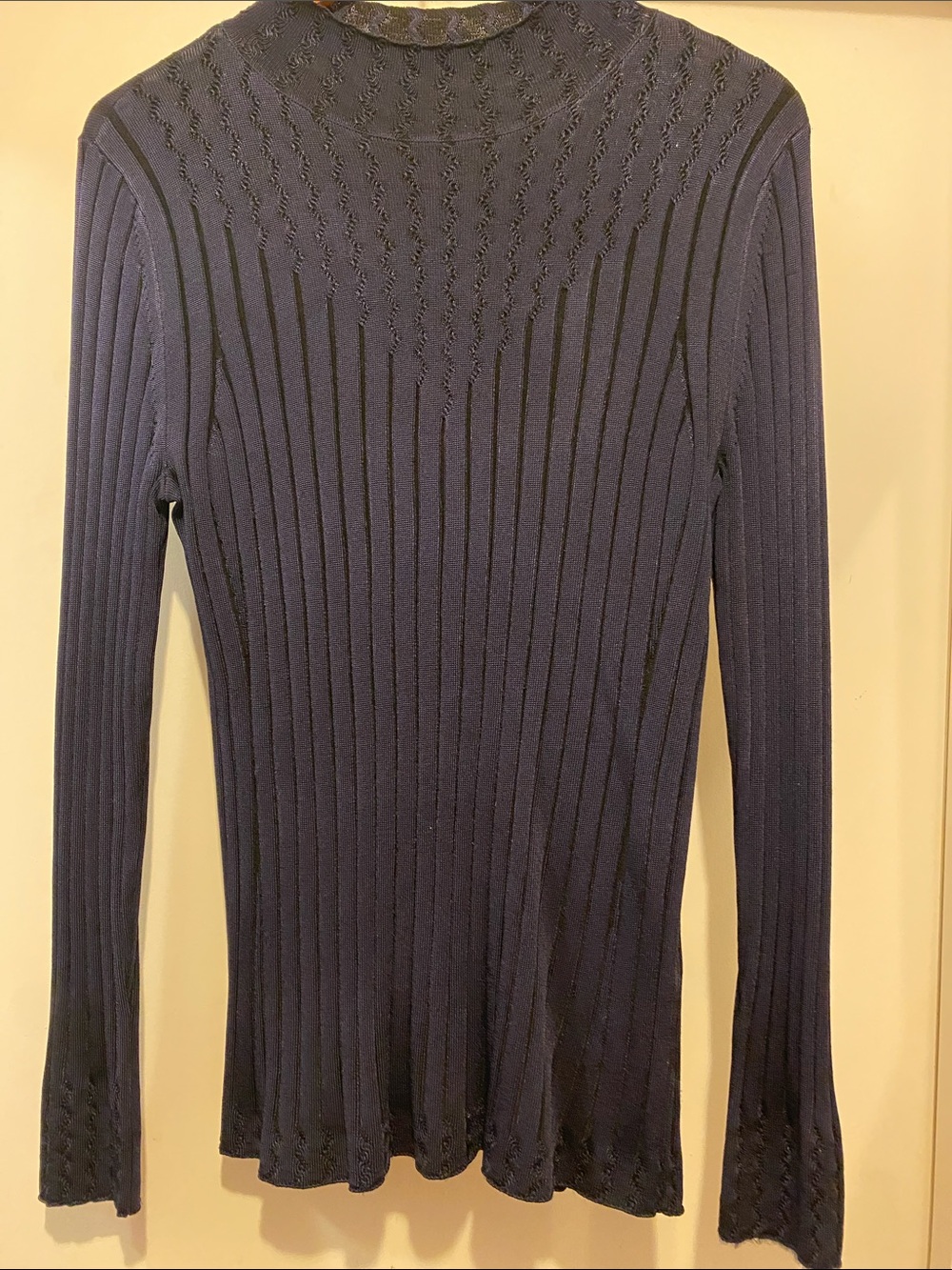 White House Black Market Navy Slim Ribbed Long-Sleeve Top